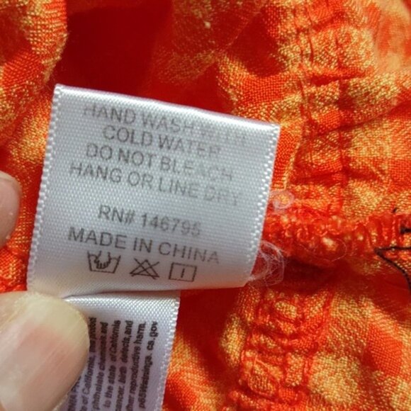 Louna Orange Gingham Print Square Off Shoulder Neckline Puffy Sleeve Tie Top L - Picture 6 of 6